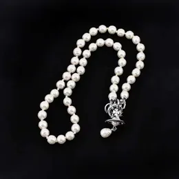 Desginer Viviene Westwoods 2023 New Western Empress Dowager Baroque Water Drop Pearl Necklace 여성 고급 3D Saturn UFO Pearl Necklace