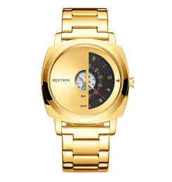 The New Golden the Fashion Business Top Luxury Brand Quartz Watch Men Glass, acero inoxidable El ovalado impermeable