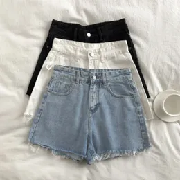 Kvinnors shorts Hög midja denim Shorts Kvinnor Summer Korean Fashion Lose Jeans Burrs Sexiga bredbensbyxor Stylish Denim Short 230331