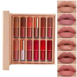 LIG BLISS Prezent 12pcs/Set Matte Velvet Waterproof, długotrwałe błyszcząca czerwona płynna szminka kosmetyczna piękno Zachowaj 24 godziny makijażu