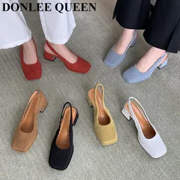 Gęste obcasowe lunch mody buty sandały eleganckie pompki do imprezy ślubny kwadratowy palec sandałowy na buty muły Mujer 2 90