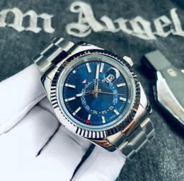 MENS Titta på designer Watches High Quality Black Rubber Strap Oyster Case Oyster Perpetual rostfritt stål Automatisk klocka Mekanisk 42mm Sky Dweller Blue Dial