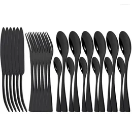 식기 세트 24 개 PCS Black Western Cutlery Set Mirror 18/10 스테인레스 스틸 디너 나이프 포크 스푼 식기 식탁