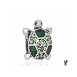 Sztuka i rzemiosło 30pc Sier Charm Beads Tortoise Crystal Turtle European Charms Bead Big Hole Fit Pandora Snake łańcuch Bransoletka Naszyjka DH45R