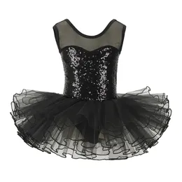 Dancewear Black Sequins Kids Party Fancy Costume Girls Ballet Tutu Leotard Dress for Performance 231102