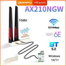 Adaptadores de rede wi fi 6e Intel ax210 cartão sem fio 5374Mbps BT5 2 Kit de mesa Antena 802 11ax Tri Band 2 4g 5GHz 6g AX210NGW THOM WIFI6 AX200 230403