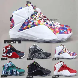 Hotsell High Qaulitys Athletic LeBron 12 Buty dla dzieci Mężczyźni What the Black White Metallic Gold Multi Sneaker