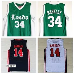 High School Charles Barkley Jersey 34 Men College Sport Basketball Jersey 14 Barkley Mundlid zszyta zielona granatowa biała biała bezpłatna wysyłka