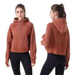 LL LEMONS and Winter Autumn Thickened Women's Sports High Neck Hf Zip Hoop Sweater Loose Short Plush Scubas Coat Yoga Outfit
