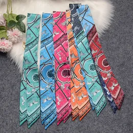 Lenços de imitação de seda são decorações versáteis, lenços de aeromoça, tiaras, fitas longas finas e estreitas e pequenos lenços de gola
