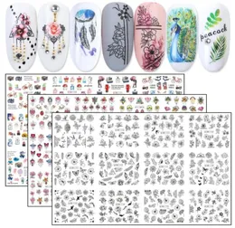 12pcs Nail Art Transfer Decals Waterstickers Kleurrijke Nagelsieraden Bloem Dier Zwart Sliders Manicure Tatoeages JIBN112912128015744