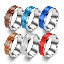 خاتم الرجال 8 مم ملونة من التيتانيوم عصابات الفولاذ المقاوم للصدأ حلقة المجوهر