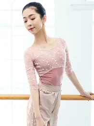 Dancewear Bodysuit Dance Dress Female Summer Star Embroidery Gymnastics Dress Ballet Training Dress Vuxen Body Suit Onesie Lace 231102