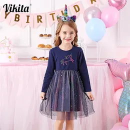 Girl's Dresses VIKITA Girls Unicorn Dress Princess Tutu Dress for Girls Children Birthday Party Licorne Vestidos Kids Autumn Winter Dresses 230403