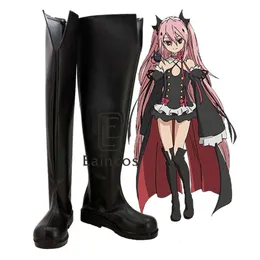 أزياء Catsuit anime Seraph of the End Krul Tepes Black Cosplay Shoes High Boots Made Made