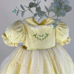 Flickans klänningar 0-12y baby flicka sommargul blommor broderi turkiska vintage lolita prinsessan bollklänning klänning för födelsedagssemester påsk eid 230403