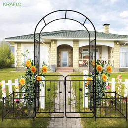 Metalowe łuki ogrodowe z bramą 79,5 '' x 86,6 '' wspinaczki Wspieranie Rose Clematis Arch Ramka Zewnętrzna czarna czerń
