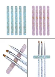Nail Art Kits 5pcs Brushes Pen Holder Five Grid Acrylic Nails Salon Brush Rack Clear Stand Manicure Tools1929226