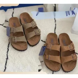 Terlik Erkek ve Kadınlar Boken Kalın Alt Alt Cork Sole Buzlu Deri Çift Gömekli Sandalet