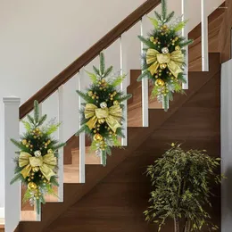 Decorative Flowers Cordless Prelit Stairway Swag Trim Gold Wreath Stair Gleamy Lights Up Christmas Decor For Door Holiday