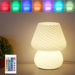 Skrivbord lampor glas ledd skrivbordslampa för sovrum sovrum rgb fjärrkontroll ins stil randig svamp borddekor söt genomskinlig ring q231104