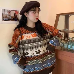 Kobiety swetry Tmall Vintage Vintage Jacquard Knitted Sweter Design Sense Sense Style Style zaokrąglenia na szyję Top Losowe zewnętrzne zużycie