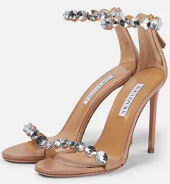 Estate famosi sandali Aquazzura maxi-tequila scarpe con cinturino alla caviglia impreziositi da cristalli tacchi alti abito da festa signora da sposa elegante camminata EU35-43