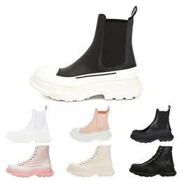 Alexander McQueen Tread Slick Designer-Stiefel für Herren und Damen in Übergröße von Tread Slick, weiße schwarze Leder-Samt-Flats, Schnür-Plateau-Sneaker