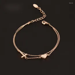 Браслеты-ссылки SINLEERY, корейские модные очаровательные браслеты со звездой и луной, крестом и сердцем, 2 слоя для женщин, цвет розового золота, на руке ZD1 SSP