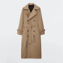 여성 트렌치 코트 2023 Herfst Nieuwe Vrouwen Kleding 레트로 캐주얼 느슨한 이중 브레스트 모드 Overknee Trenchcoat