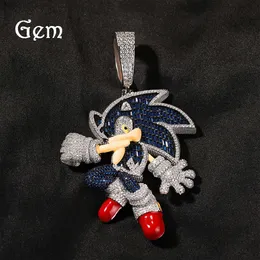 Hip Hop New Classic Cartoon Character Hedgehog Sonic Copper Set Zircon Trend Pendant smycken Tillbehör