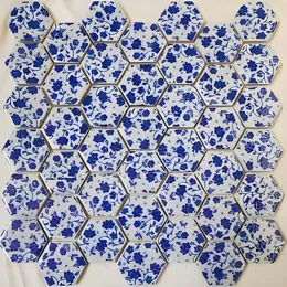 11 folhas china azul hexágono cerâmica mosaico telhas, diy artes mosaico fazendo para hobby artes casa parede decoração piso telha