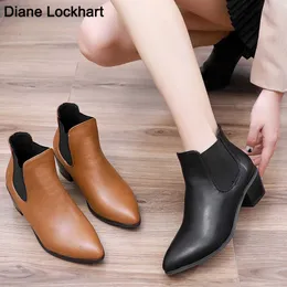 dropshipping flats Chelsea short ankle boots Womens pointed toe lazy Shoes slip on booties women Comfortable Mid Heel Boottes 42 230403