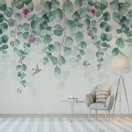 Papéis de parede papel de parede 3D Modern Tropical Leaves Flores Borbitefly Birds Po Wall Mural Room Redroom Romântica Decoração de Decoração