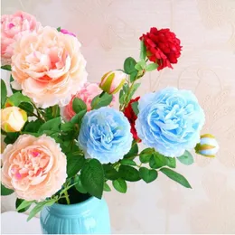 Flores decorativas Rose européia PEONY 3 CABEÇAS CORE BUCET DE FLORES ARTIFICIAIS PARA ORNAMENTO DE CASA E DECORAÇÃO DE CASAMENTO EM FORNECIMENTOS 6 CORES