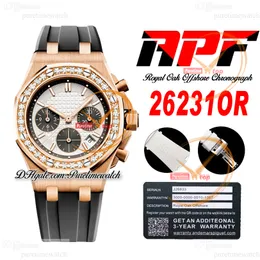 APF 37mm 26231OR ETA A7750 Automatic Chronograph Ladies Watch Lady Womens Watches Diamonds Bezel Rose Gold Silver Textured Dial Gray Rubber Super Version Puretime