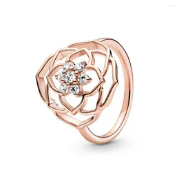 Cluster Rings Authentic 925 Sterling Silver Rose Petals Statement Fashion Ring for Women Gift DIY SMYCKE