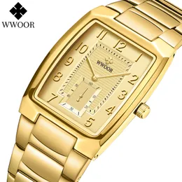 女性用時計Wwoor Gold Watch Women Watch Square Ladies Creative Steel's Bracelet Watches