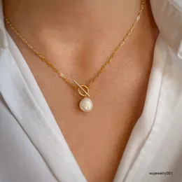 Женское винтажное ожерелье с пряжкой OT, цепочка-цепочка с пресноводным жемчугом, модное ожерелье из нержавеющей стали