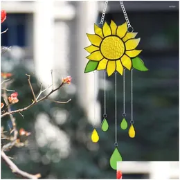 Decorative Objects Figurines 2022 Sunflower Enamel Pendant Acrylic Wind Chimes Hanging Home Decoration Decor Or Dhk9L