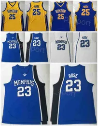 Simeon Career Academy 23 Derrick Rose College Jerseys 25 농구 고등학교 보라색 블루 옐로우 흰색 팀 컬러 스티칭 대학교 스포츠 팬 셔츠 NCAA