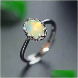 Anéis anel de opala natural para mulheres Presente de aniversário 6x8mm colorf gemtones fine jóias de luxo Crown design real 925 dhgarden dhv8t