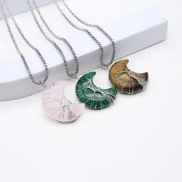 Pendant Necklaces Moon Shape Natural Agates Necklace Winding Silver Color Malachites Amethysts For Jewerly