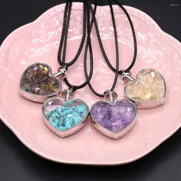 Pendant Necklaces Natural Chip Heart Shaped Wishing Bottle Glass Leather Rope Necklace Amethysts Tiger Eye Rose Quartz 45 5cm Men Jewelry