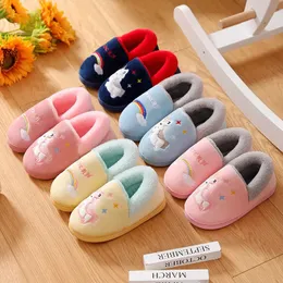 Slipper Kocotree Winter Kids Slippers Barn Unicorn Non-Slip Soft Girls Home Shoes Kids Pojkar Tecknad tofflor inomhus golvskor 231102