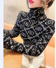 Ny kvinnors t-shirt långa ärmar Turtleneck tröja tryckta GGOS Letters Designer Velvet Pullover Femme Jumper Cashmere Warm Hoodie Bottom Top T Shirts Clothing