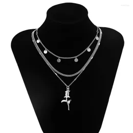 Kedjor Silver Moon Necklace Women Heart Rose Pendant Multi Layer för kvinnors extra länge