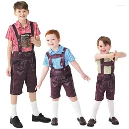 Fatos masculinos crianças meninos oktoberfest traje dirndl bávaro xadrez cosplay camisa calças carnaval halloween fantasia vestido de festa