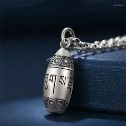 Pendants Classic Buddhist Heart Sutra Box Pendant Necklace For Men Jewelry Trendy Silver 925 Chain Male Clouds Scripture Amulet