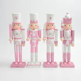 Decorative Objects Figurines 30CM Wooden Nutcracker Solider Figurine Puppet Pink Glitter Soldier Doll Toy Handcraft Home Office Decoration 230403